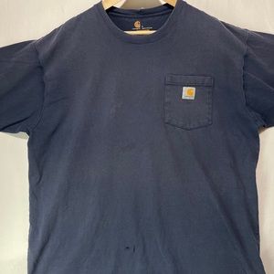 Carhartt Men’s Size Large Navy Front Pocket Logo Heavyweight Work T-shirt Worn.